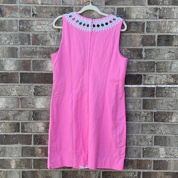 Take 50% OFF-Lilly Pulitzer Sleeveless Pink Shift Dress with White Crochet Sz-14 - Picture 6 of 10